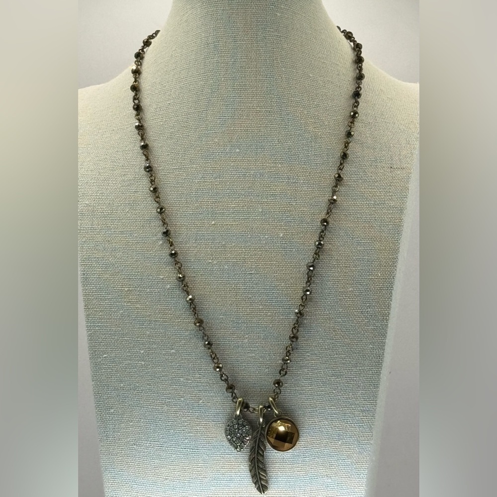 Lucky Brand Brass Tone Necklace‎ with Charm Cluster 16” + 2” ext